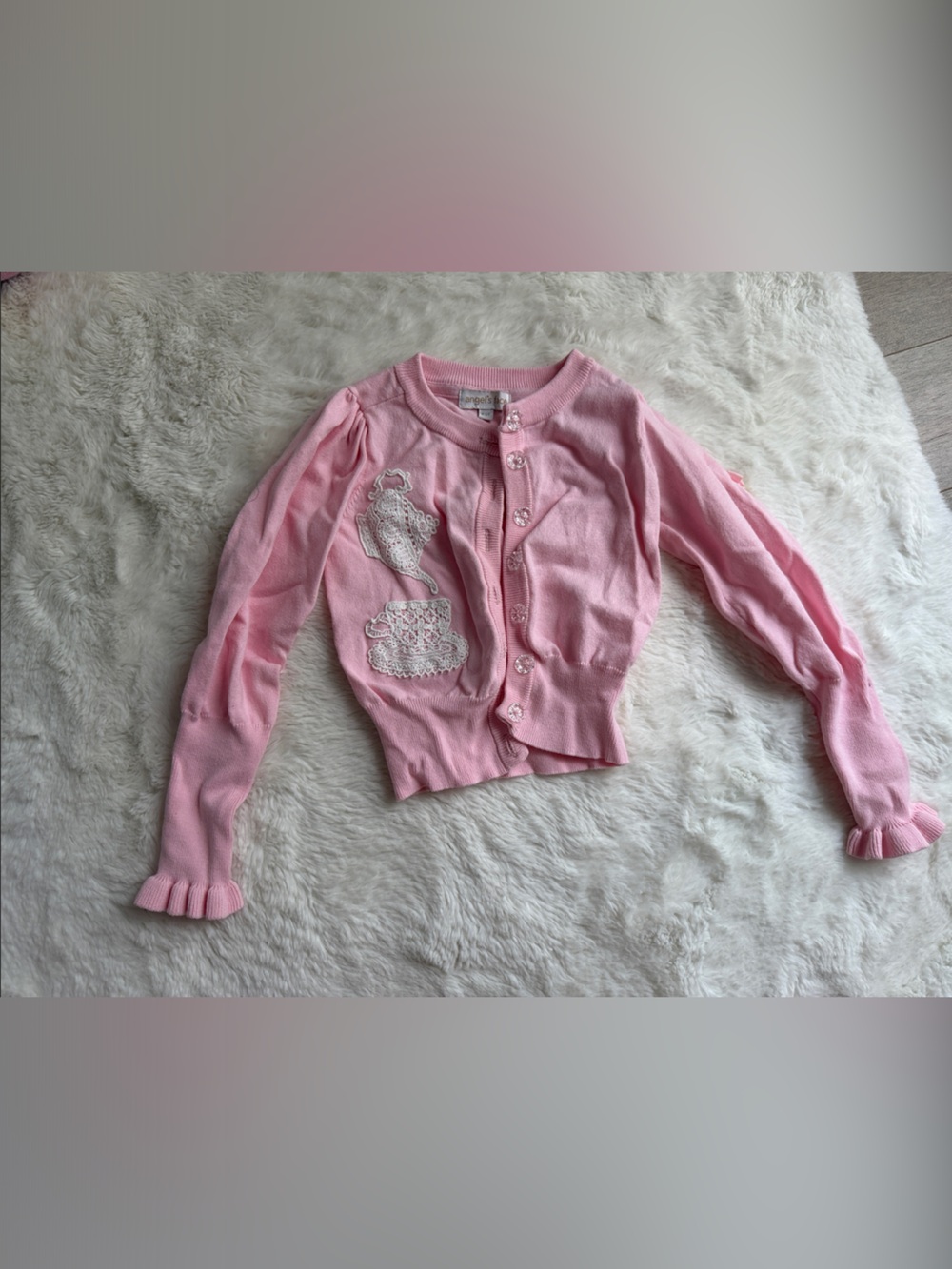 Girls' Pink Embroidered Button-Front Cardigan Sweater